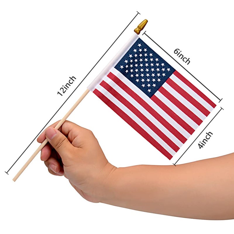 Uelfbaby 12 Pack Small American Flags on Stick Small US Flags/Mini American Flags for Outside 4x6 Inch American Hand Held Stick Flags with Kid-Safe Spear Top, Patriotic Veterans Day Decorations, 4th of July Decorations - Image 3